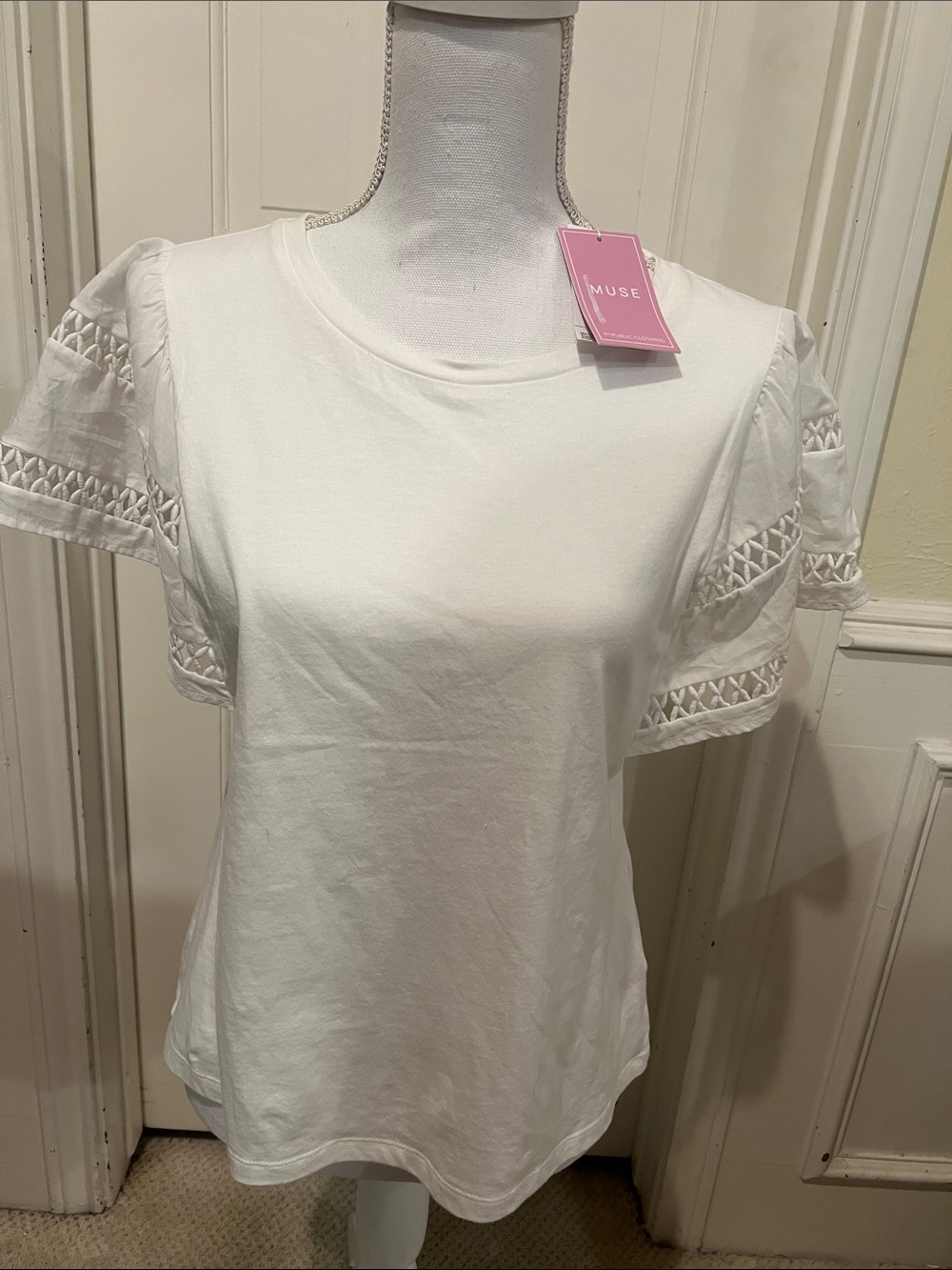 Muse White Crochet-Trim Cotton Tee